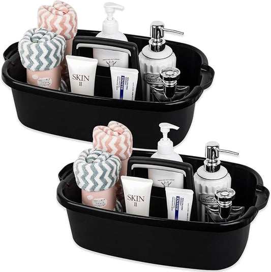 Large Cleaning Supplies Caddy Portable Shower Basket Supply Organizer with Handle Plastic Bucket Tool Storage for Bathroom, Bedroom, Kitchen, College Dorm, Garden, Black 2 Pack-NeatNest