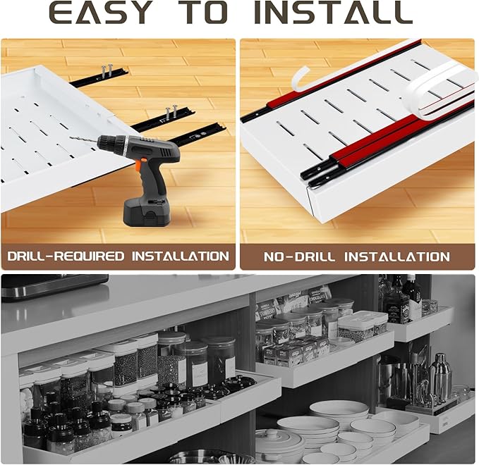 Under Sink Cabinet Organizer with Slide-Out Drawers Heavy-Duty Adjustable 16.9''-26.8'' Deep Tool-Free Adhesive & Screw Mounting, Removable Shelves for Kitchen Storage (White)-NeatNest