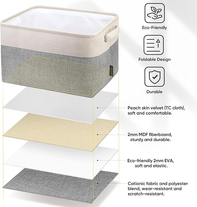 BALEINE 1 Pack Fabric Storage Bins for Shelves, Linen Storage Baskets for Organizing, Decorative Closet Bins for Clothes, Home (Grey, 15''x11''x9.5'')-NeatNest