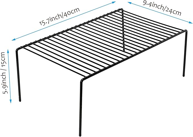 iPEGTOP Set of 6 Large (15.7 x 9.4 Inch) Kitchen Cupboard Organiser, Freezer Cabinet Storage Metal Shelf Wire Rack, Rustproof Steel Shelves for Fridge Pantries Countertops Utensils, Black-NeatNest