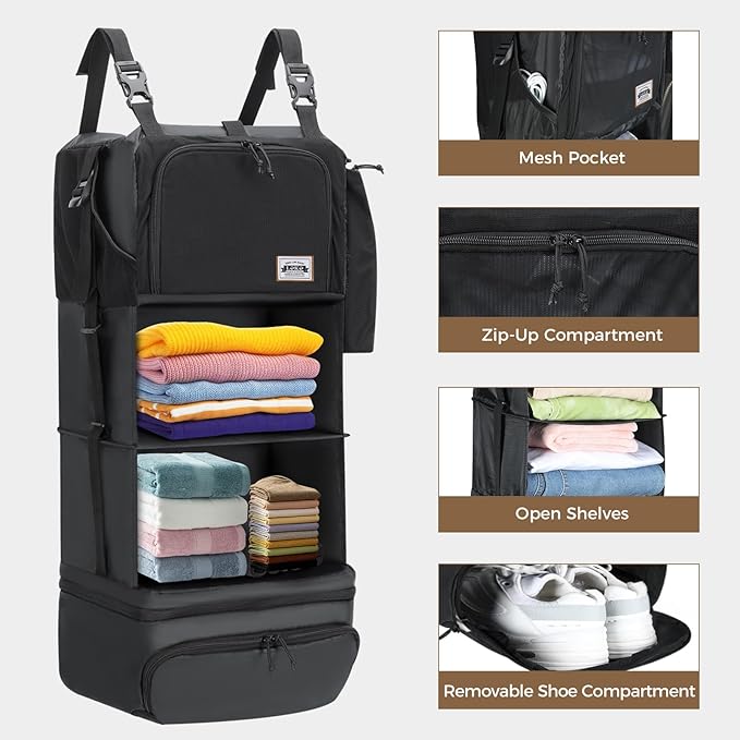 Hanging Packing Cubes for Travel – Portable Closet Organizer with Shoe Compartment, Compression Travel Shelves for 24–32 Inch Suitcases, Foldable Carry-On Packing System-NeatNest