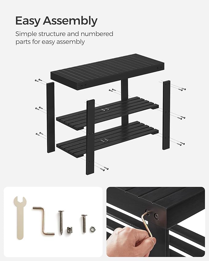 SONGMICS Shoe Rack Bench, 3-Tier Bamboo Shoe Storage Organizer, Entryway Bench, Holds Up to 286 lb, 11.3 x 27.6 x 17.8 Inches, for Entryway Bathroom Bedroom, Ink Black ULBS04H-NeatNest