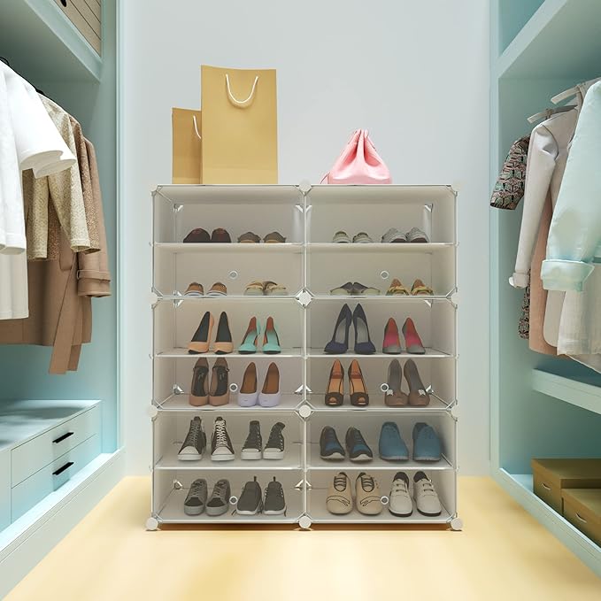 Shoe Rack Organizer, 24 Pair Shoe Storage Cabinet with Door Expandable Plastic Shoe Shelves for Closet,Entryway,Hallway,Bedroom,6 Tier-NeatNest