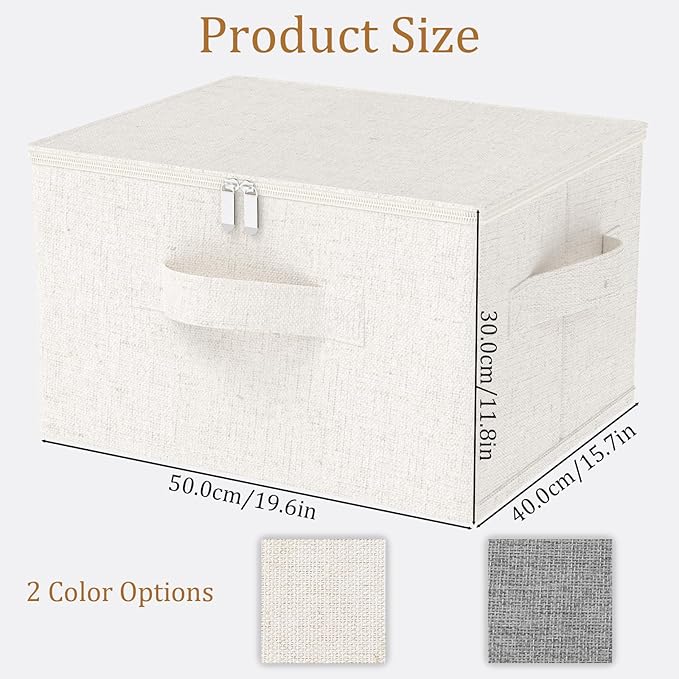 Fabric Underbed Storage Bins with Lid, Foldable Cube Organizer, Home Wardrobe Containers Box for Organizing Clothes, Shoes, Blankets, Pillows, 19.6x15.7x11.8Inches, Beige, 2 Pack-NeatNest