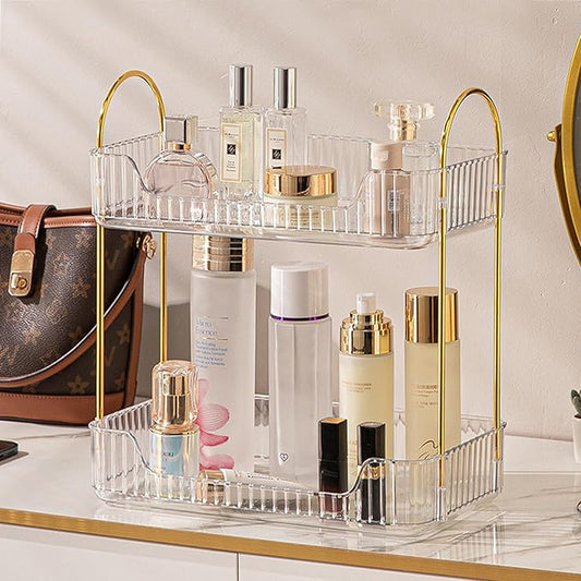 Aveniee Bathroom Counter Organizer, 2 Tier Perfume Skin Care Countertop Storage Shelf, Vanity Makeup Tray for Cosmetic Skincare Lotion,Clear-NeatNest