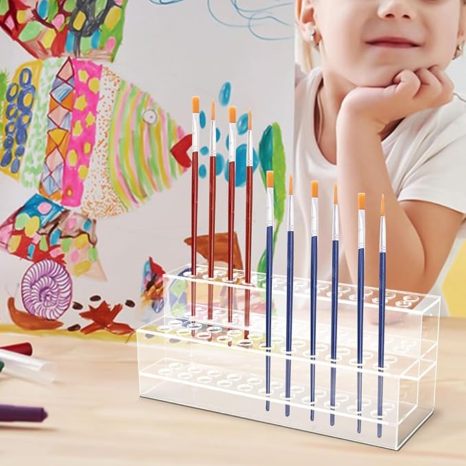 Acrylic Pen Holder, 44-Slots Pen Stand Clear Pen Holder Pen Display Stand Eyebrow Pen Stand Art Brush Rack Makeup Brush Rack Organizer for Home Office Desk School Supplies-NeatNest