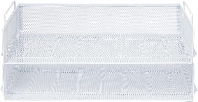 EASEPRES 2 Pack Stackable Desk Paper Tray, Metal Mesh Desktop Document Letter File Organizer for Office Home School, 13.5'' L x 9.75'' W x 5.5'' H, White