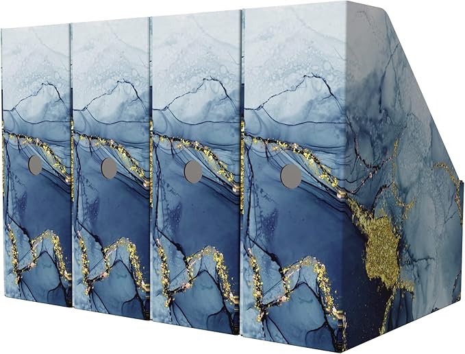 12 Pack Cardboard Magazine Holder Premium Magazine File Holder Organizer, Magazine File Organizer, Large Volume Magazine Storage Box as Book Bins or Folder Holder for Desk - Blue Gold 12 Pack