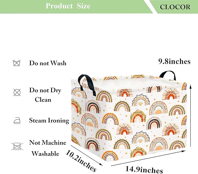 CLOCOR Rectangular Storage Basket Empty,Gift Basket for Kids,Waterproof Toy Bin with Handles,Room Decor(Boho Rainbow)-NeatNest