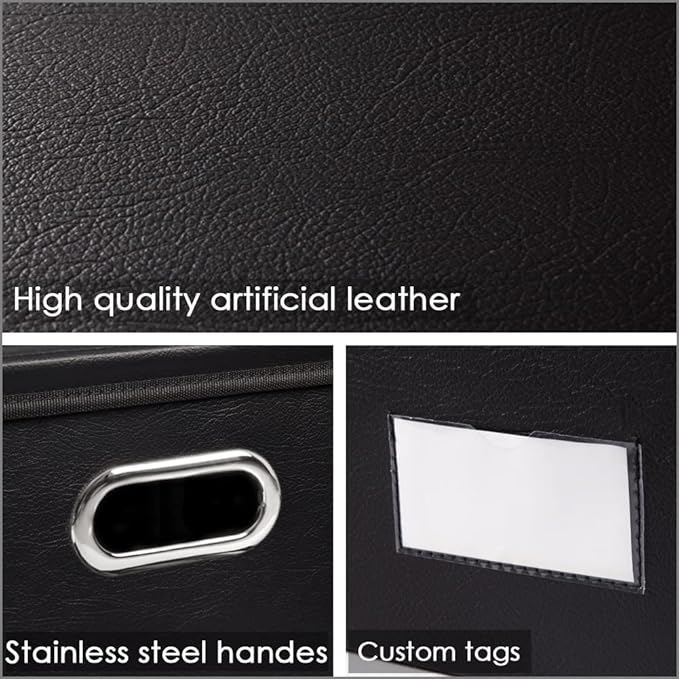 PRANDOM Large Stackable Storage Boxes with Lids [5-Pack] Leather Fabric Foldable Storage Bins Organizer Containers Baskets Cubes with Cover for Bedroom Closet Office Nursery Black(17.7x11.8x11.8)-NeatNest