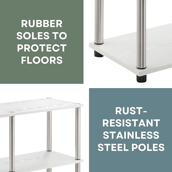 Convenience Concepts Designs2Go No Tools 3 Tier Wide Console Table 42" - Modern Multipurpose Accent with Shelves for TV Media Center, Office Desk Extension, Entryway Display, & Home Storage, White-NeatNest