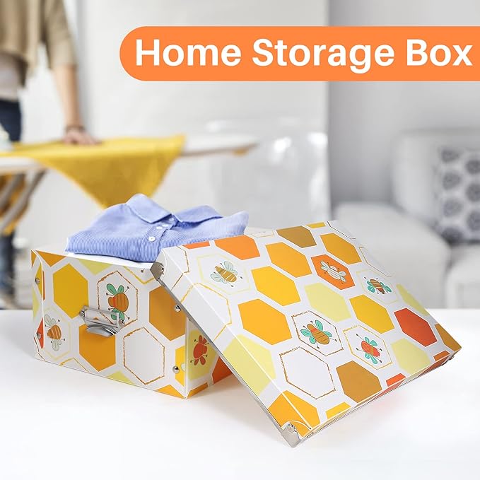 XUCHUN Plastic Decorative Storage Plastic Box with Lids for Closet,Foldable Storage Bins, 3 Pack/Set-NeatNest