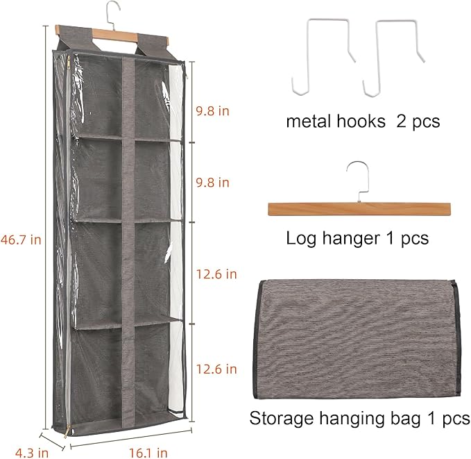 Clear Hanging Handbag Storage Organizer with Zippers, Door Purse Organizer Space Saving 4 Pockets for Closet Bedroom Living Room (Brown)-NeatNest