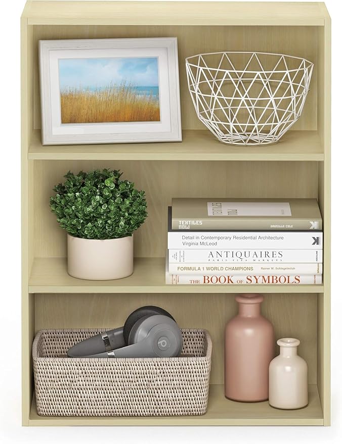 Furinno Pasir 3-Tier Open Shelf Bookcase, Maple