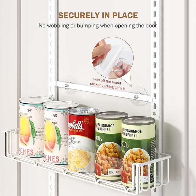 Delamu Adjustable Over the Door Pantry Organizer with Clear Acrylic Panel, 6-Tier Pantry Organization and Storage for Kitchen, Hanging Spice Rack Seasoning Shelves for Cabinet, Easy Install, White-NeatNest