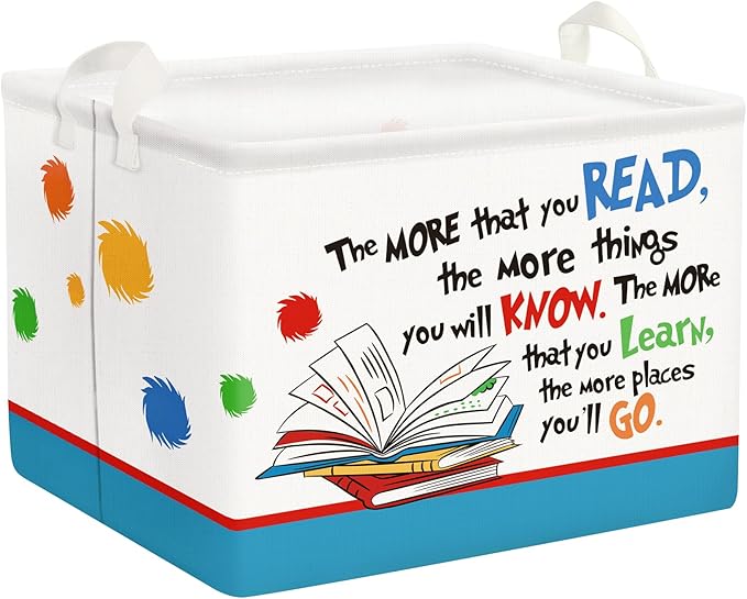 Clastyle Collapsible Back to School Reading Book Storage Basket Dr Quotes Book Organizer for Nursery Room Classroom Library Rectangle Kindergarten Daycare Clothes Toys Storage Bin-NeatNest