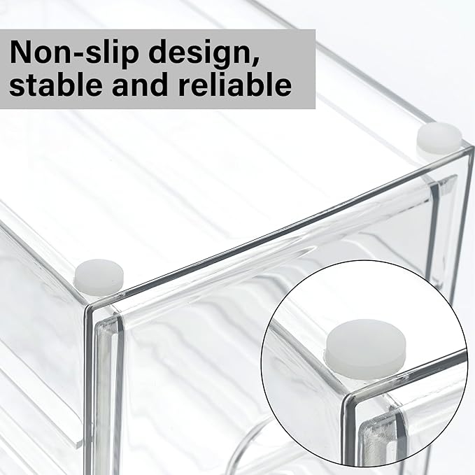 Prsildan Acrylic Drawer Makeup Organizer with 4 Drawers, Set of 2 Office Desk Organizers Accessories, Clear Stackable Storage Drawers for Vanity, Countertop, Craft, Jewelry, Art Supply Organization-NeatNest