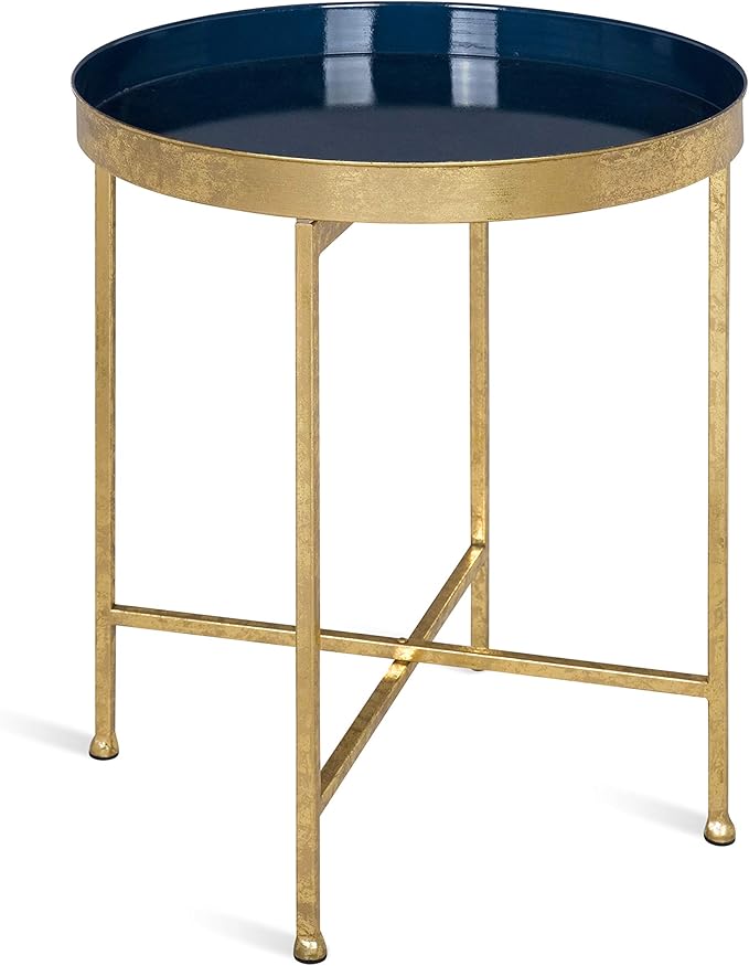 Kate and Laurel Celia Metal Foldable Round Accent Table, 18.25" x 18.25" x 22", Navy Surface and Gold Frame, Modern Minimalist Design and Detachable Magnetic Tabletop