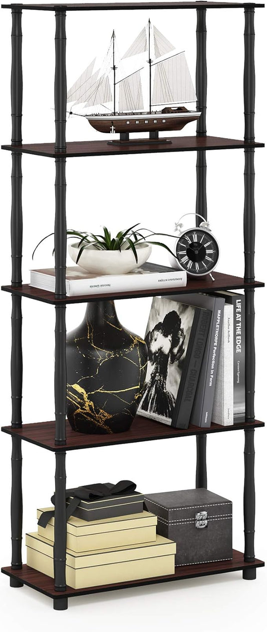 Furinno Turn-N-Tube 5-Tier Multipurpose Shelf / Display Rack / Storage Shelf / Bookshelf, Classic Tubes, Dark Cherry/Black-NeatNest