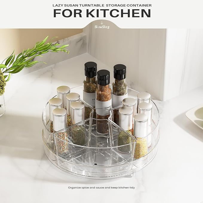 2 Pack Lazy Susan Organizer, 9 inch Rotating Storage Organizer with 4 Removable Bins, Lazy Susan Turntable Organizer for Fridge, Kitchen, Vanity, Cabinet-NeatNest