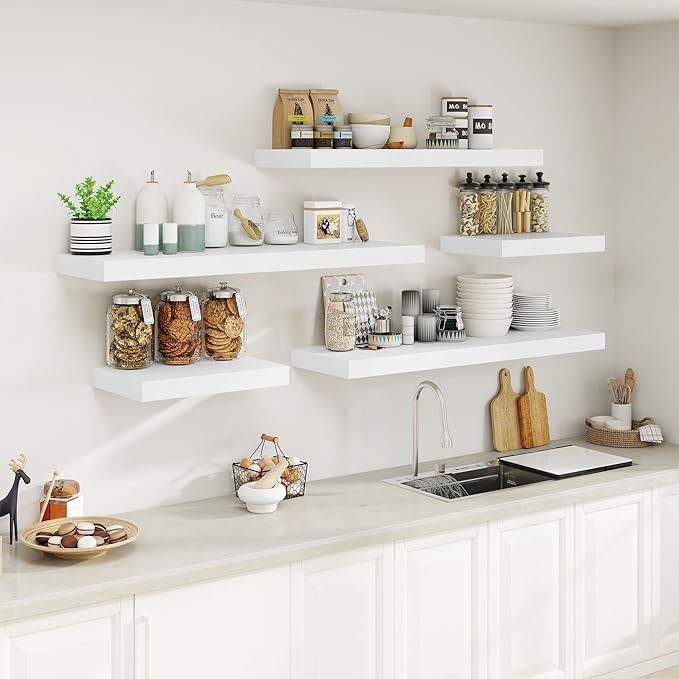 Heimlove White Bathroom Shelves Floating Shelves for Wall Shelf Over Toilet Long Wall Mounted Modern Farmhouse,48 x 12 Shelves with Invisible Brackets for Living Room, Kitchen, Bedroom-NeatNest