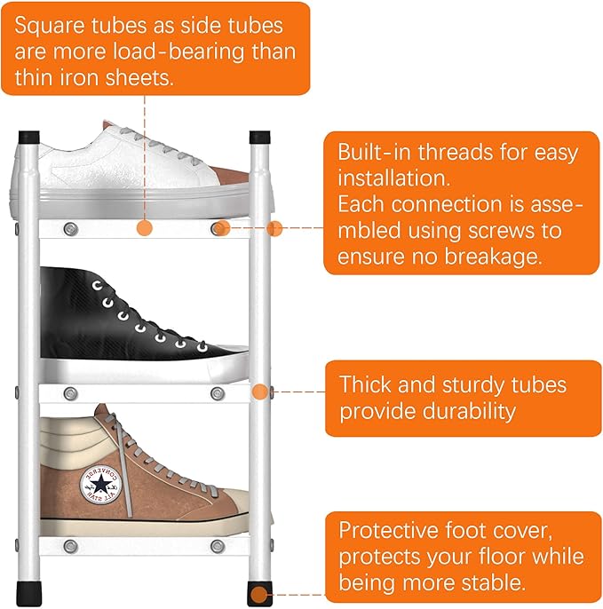 TZAMLI 3-Tier Shoe Rack for Closet, Expandable and Stackable Shoe Organizer Adjustable Metal Shoe Storage Small Shoe Shelf for Entryway Entrance, White-NeatNest