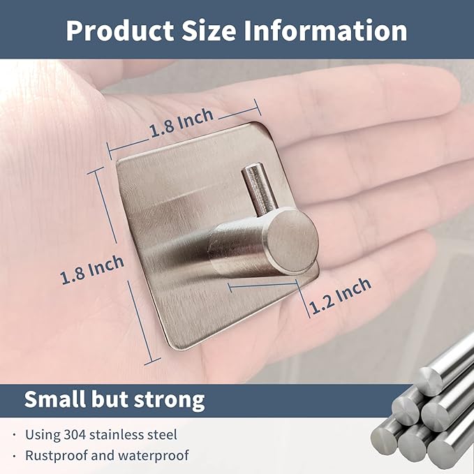 Adhesive Hooks, Waterproof Adhesive Shower Hanger Hooks for Hanging Loofah, Sponge, Robes Stainless Steel Stick on Shower Hooks for Bathrom Brush Nickel Removable Sticky Wall Hooks 4 Pcs