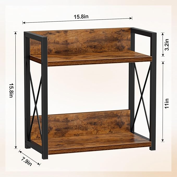 Giikin Kitchen Counter Shelf, Kitchen Countertop Organizer, 2 Tier Spice Rack for Counter, Wood Coffee Bar Organizer for Coffee Station (Brown, L)-NeatNest