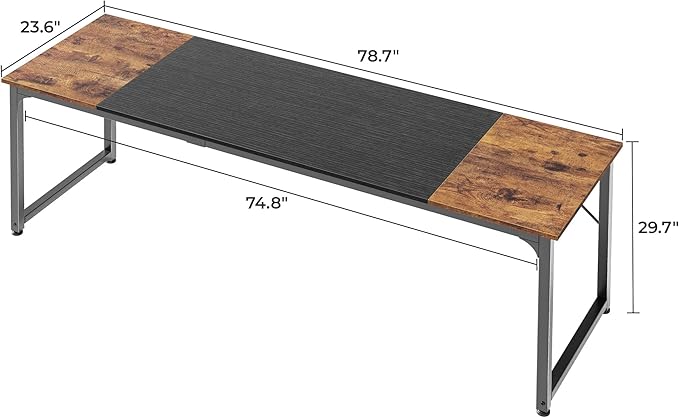 Huuger 78.7 Inch Office Computer Desk with Storage, Writing Work Desk for Home Office, Study, Gaming, Long Simple Desk, Large Legroom, Metal Frame, Rustic Brown and Black-NeatNest