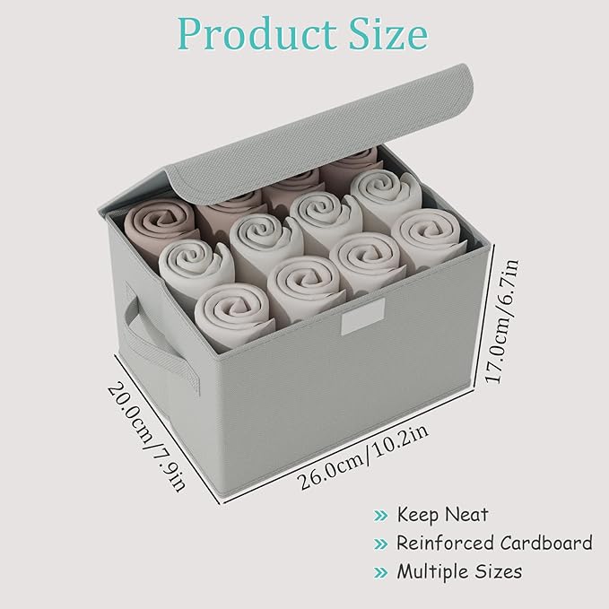 Fabric Storage Bin with Lid, Closet Boxes with Cover, Collapsible Stackable Organizer Basket with 2 Handles, for Home and Bedroom, 2 Pack, Grey, 10.2 x 7.9 x 6.7 In, XSNY12GS-2-NeatNest