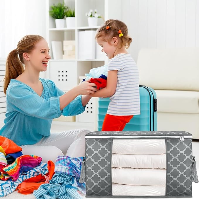3 Pack Large Storage Bag Clothes Storage Organizer with Durable Handles for Closet Storage, Comforter, Blankets, Bedding and Toys 90 L-NeatNest