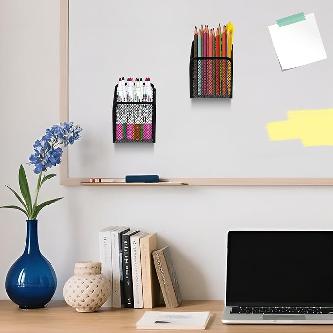 Black Small Magnetic Basket Set of 2, Refrigerator Basket, Magnetic Baskets Heavy Duty, Magnetic Storage for Locker Organizer Holder for Whiteboard Office, 3.7"x2.7"x4.8"-NeatNest