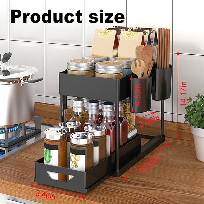 2 Layers Multi-Purpose Pull-Out Storage Organizers, Under Sink Organizers and Storage for Bathroom & Kitchen, Under Cabinet Organizers and storage, under sink drawers storage，Black-NeatNest
