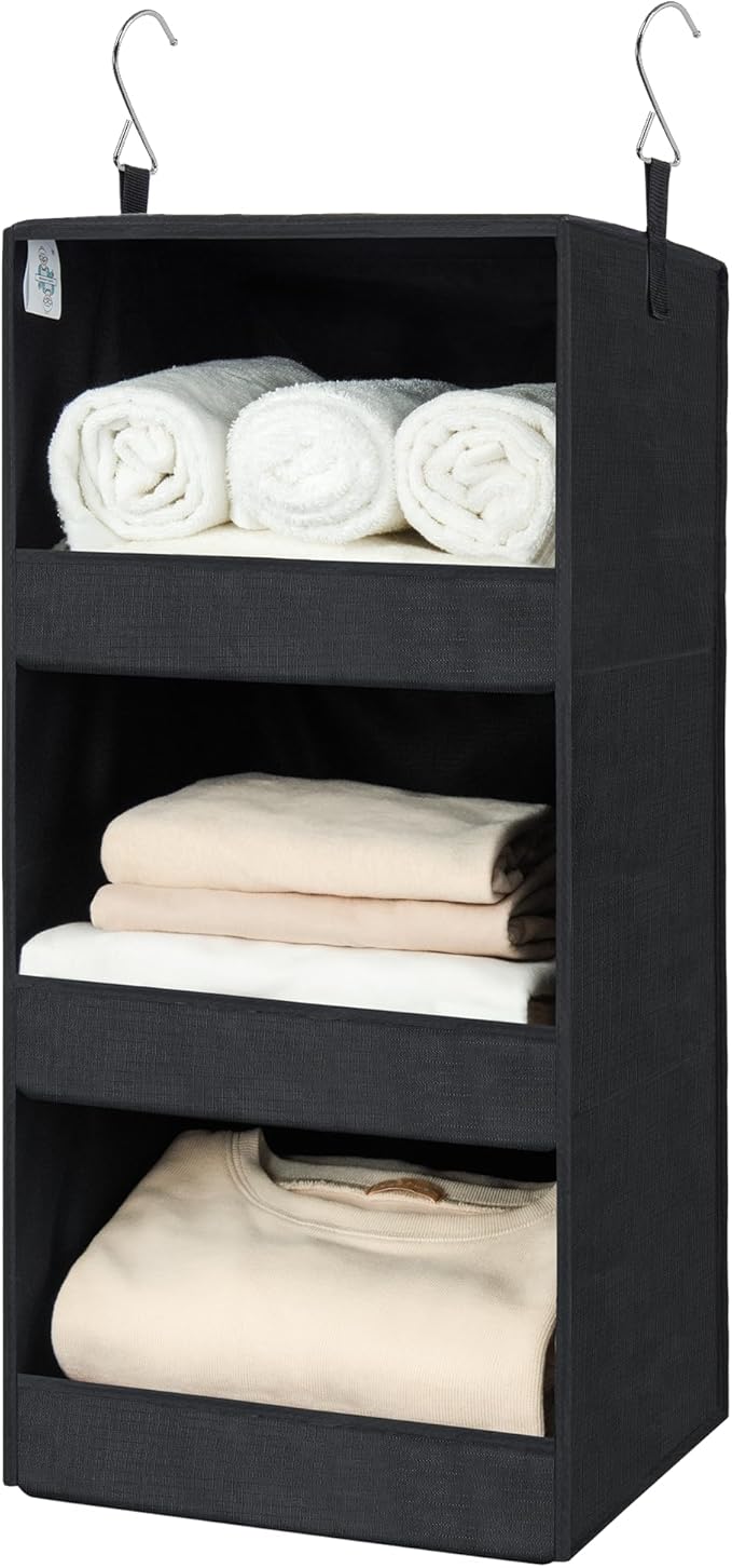GRANNY SAYS 3-Shelf Hanging Closet Organizer, Collapsible Closet Hanging Shelves, Nursery Hanging Organizer, Black, 29 ½" H X 12" W X 12" D, 1-Pack-NeatNest