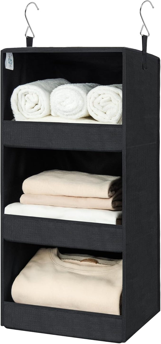 GRANNY SAYS 3-Shelf Hanging Closet Organizer, Collapsible Closet Hanging Shelves, Nursery Hanging Organizer, Black, 29 ½" H X 12" W X 12" D, 1-Pack-NeatNest