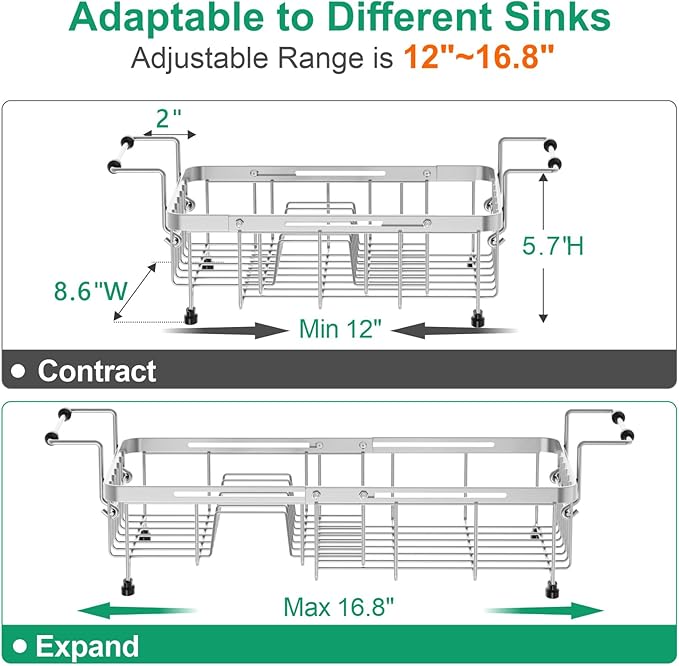 GSlife Small in Sink Dish Drying Rack - Stainless Steel Capacity Expandable Dish Drainer with Utensil Holder for Counter or Inside Sink, Silver