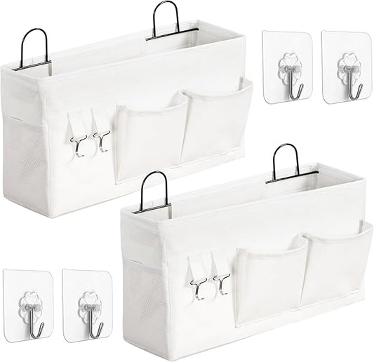 2pcs Large Wall Hanging Storage Bag, Door Closet Linen Fabric Pockets Organizer, Waterproof Multi Functional for Living Room Bedroom Bathroom Kitchen Office RV Camper with Hooks White-NeatNest