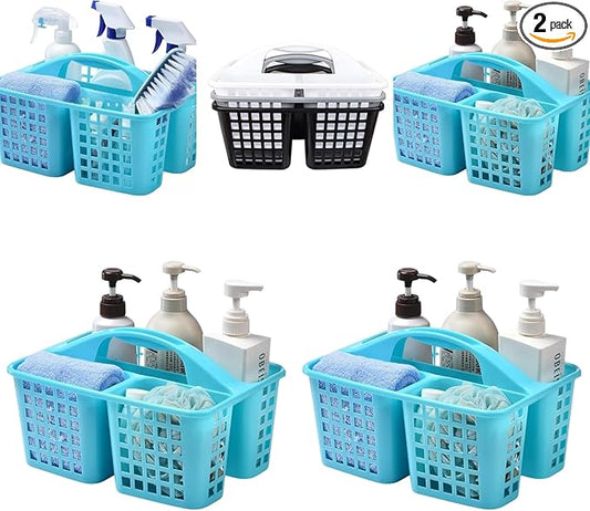 Portable Shower Caddy Basket,Convenient Cleaning Supplies Organizer with Compartments and Handle,Ideal for Bathroom, Bedroom, Kitchen, College Dorm,Garden,etc.Blue-2 Pcs