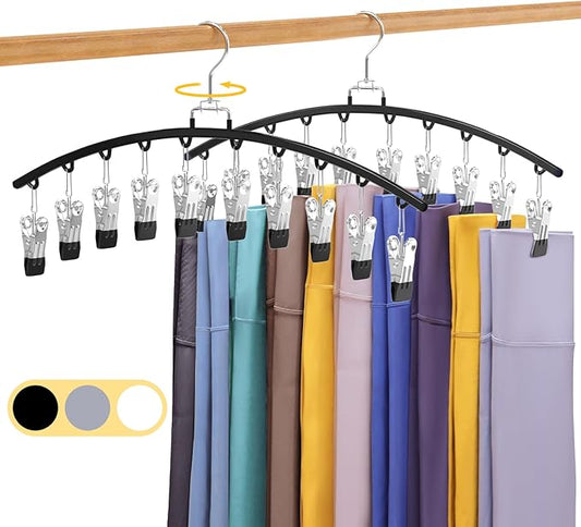 2 Pack Legging Organizer for Closet 360° Swivel, Metal Gym Clothes Organizer w/20 Clips Holds 20 Leggings, Hangers Space Saving, Closet Organizers and Storage, Dorm Room Organization Essentials, Black-NeatNest