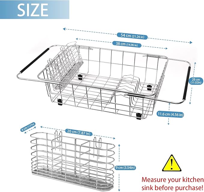 304 Stainless Steel Drying Rack, Expandable, Adjustable Inside The Sink (up to 9 Upright Utensils)
