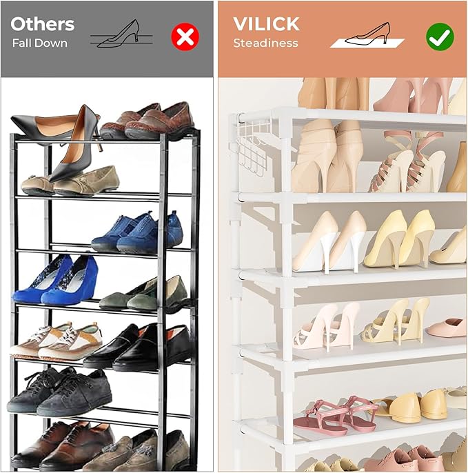 11 Tiers Tall Wide Shoe Rack 55 Pairs Large Capacity Sturdy Durable Shoe Rack for Closet Metal Shoe Organizer Shelf with Two Hooks Space Saving for Entryway White-NeatNest