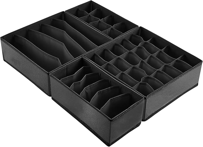 GOGOODA 4 Pcs Underwear Drawer Organizers Divider, Closet Socks Organizer and Storage Boxes for Lingerie, Bra, Undies-NeatNest