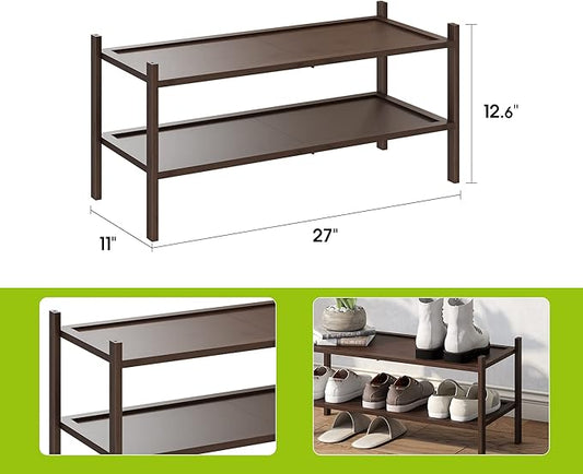 BMOSU 2-Tier Bamboo Shoe Rack Premium Stackable Shoe Shelf Storage Organizer for Hallway Closet Living Room Entryway Organizer(Brown)-NeatNest