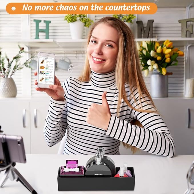 Black Bamboo Drawer Organizer - Silverware&Utensil Holder Organizer for Kitchen Drawers, Multi-Use Drawer Dividers Boxes for Bathroom Counter，Cabinet, Garage, Office Desk, Makeup, Jewelry (12"3"2.5")-NeatNest