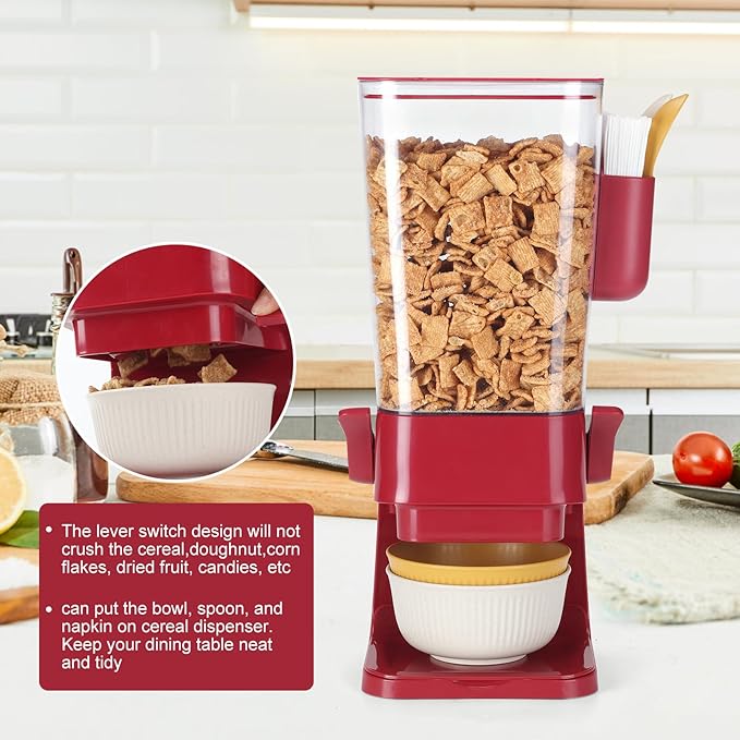Cereal Dispenser Countertop Red 2 Pack with Creal Bowls Spoons Cutlery Box, Cereal Containers Storage - Not Easy to Crush Food, Dry Food Dispenser For Pantry Candy Snack-NeatNest