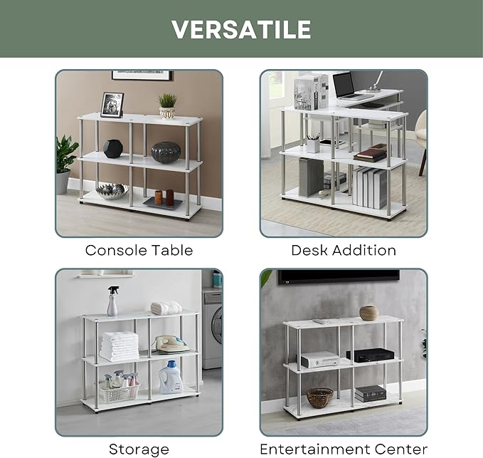 Convenience Concepts Designs2Go No Tools 3 Tier Wide Console Table 42" - Modern Multipurpose Accent with Shelves for TV Media Center, Office Desk Extension, Entryway Display, & Home Storage, Black-NeatNest