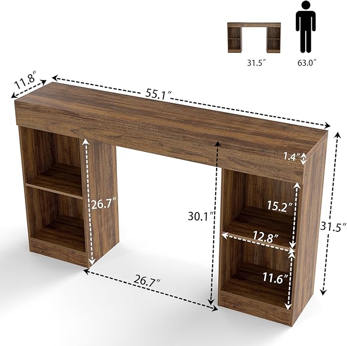 55 Inches Console Table,4 Cubes Narrow Entryway Table,3 Tier Wood Behind Couch Sofa Table,TV Console with Storage for Living Room,Hallway,Entrance,Foyer (Striped Brown)-NeatNest