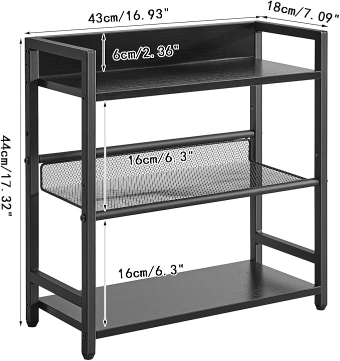 IBUYKE 3-Tier Spice Rack Industrial Counter Shelf Desktop Storage Organizer Standing Seasoning Rack for Countertop Kitchen Office Living Room Desktop Black UTLJ021B-NeatNest