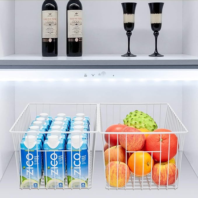 16inch Freezer Wire Storage Organizer Baskets, Household Refrigerator Bins with Built-in Handles for Cabinet, Pantry, Closet, Bedroom