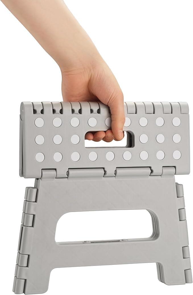 Handy Laundry - Folding Step Stool - Sturdy Enough Collapsible Stool to Support Adults and Safe Enough for Kids - Opens Easy with One Flip - Great for Kitchen, Bathroom or Bedroom (Grey - 8 Inch)